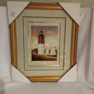Light House Red & White Double Mat Framed